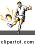 Clipart of a Retro Rugby Football Player Kicking by Patrimonio