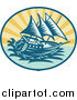 Clipart of a Retro Sailing Galleon Ship Logo by Patrimonio