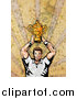 Clipart of a Retro White Male Rugby Player Holding a Trophy, on Grunge by Patrimonio