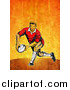 Clipart of a Retro White Male Rugby Player Passing, on Orange Grunge by Patrimonio