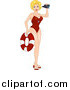 Clipart of a Sexy Lifeguard Pinup Girl with a Life Buoy and Binoculars by BNP Design Studio