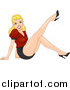 Clipart of a Sexy Retro Blond White Pinup Woman Kicking up a Leg by BNP Design Studio