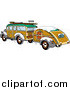 Clipart of a Winter Woody Sedan Car with Skis and a Trailer by Andy Nortnik