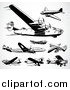Clipart of Black and White Retro Planes on Shading by BestVector