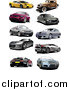 Clipart of Coupes, Vintage, and Sports Cars by