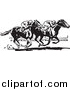 Clipart of Retro Black and White Jockeys and Horses in a Race by BestVector