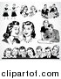 Clipart of Retro Black and White Men and Women over Shading by BestVector