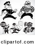 Clipart of Retro Black and White Police Officers and Criminals by BestVector