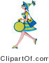 Retro Clipart of a 3d Shopping Woman in Green and Blue Carrying Bags by Amy Vangsgard