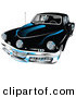 Retro Clipart of a Black 1948 Tucker Car with a Chrome Bumper and Details on White by Andy Nortnik