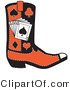 Retro Clipart of a Black and Red Cowboy Boot with Playing Cards and Silhouettes of a Spade, Club, Diamond and Heart on White by Andy Nortnik