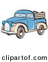 Retro Clipart of a Blue and Tan Pickup Truck on White by Andy Nortnik