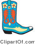 Retro Clipart of a Blue Cowboy Boot with Orange and Yellow Floral Designs by Andy Nortnik