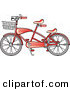Retro Clipart of a Brand New Red Tandem Bicycle with a Basket on the Front over White by Andy Nortnik