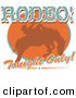 Retro Clipart of a Brown Silhouette of a Cowboy Man Riding a Bucking Bronco in a Rodeo Advertisement by Andy Nortnik