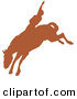 Retro Clipart of a Brown Silhouette of a Cowboy Riding a Bucking Bronco and Holding One Arm up in the Air in a Rodeo on White by Andy Nortnik
