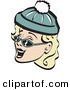 Retro Clipart of a Cheerful and Jolly Blond Woman Wearing a Snow Cap and Sunglasses, Singing Christmas Carols Retro by Andy Nortnik