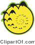 Retro Clipart of a Continuous Vortex Spiral of Black Halloween Vampire Bats Flying in Silhouette Against a Bright Full Yellow Moon and Slowly Disappearing in the Distance Clipart Illustration by Andy Nortnik