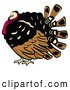 Retro Clipart of a Fat and Chubby Brown, Black and Red Turkey Bird with His Head Tucked in His Neck by Andy Nortnik