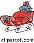 Retro Clipart of a Festive Red Sleigh Decorated with Holly and a Wreath, Carrying Presents by Andy Nortnik