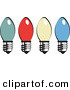 Retro Clipart of a Four Colorful Christmas Lightbulbs on a White Background by Andy Nortnik