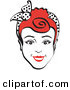 Retro Clipart of a Friendly Red Haired Woman Smiling and Wearing a Scarf Tied in Her Hair by Andy Nortnik