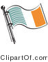 Retro Clipart of a Green White and Orange Irish Flag on a Flagpole Waving in the Breeze by Andy Nortnik