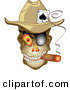 Retro Clipart of a Grinning Evil Skeleton Cowboy with an Ace of Spades in His Hat, Smoking a Cigar by Andy Nortnik