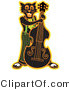 Retro Clipart of a Halloween Black Cat Playing a Bass Fiddle in a Band by Andy Nortnik