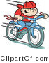 Retro Clipart of a Happy Boy Riding a Brand New Blue Bike Downhill by Andy Nortnik