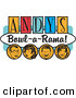 Retro Clipart of a Happy Man, Woman, Boy and Girl, Laughing and Having Fun on a Vintage "Andy's Bowl-A-Rama!" Sign by Andy Nortnik