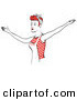 Retro Clipart of a Happy Red Haired Housewife or Maid Woman Singing and Dancing While Wearing an Apron by Andy Nortnik