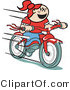 Retro Clipart of a Happy Young Red Haired Girl Speeding Downhill on Her Brand New Red Bike by Andy Nortnik