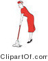 Retro Clipart of a Hard Working Red Haired Housewife or Maid Woman in a Long Red Dress and High Heels Using a Mop to Clean the Floors by Andy Nortnik