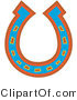 Retro Clipart of a Lucky Blue, Red and Orange Horseshoe on a Solid White Background by Andy Nortnik