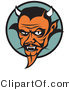 Retro Clipart of a Mean Old Orange Male Devil with Fangs and Horns by Andy Nortnik
