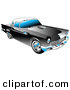 Retro Clipart of a New Black 1955 Ford Thunderbird Car with a White Removable Fiberglass Top and Chrome Accents by Andy Nortnik