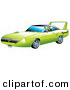 Retro Clipart of a New Green 1970 Plymouth Road Runner Superbird Racing Car with a Large Spoiler in the Back by Andy Nortnik