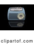 Retro Clipart of a Old Fashioned Vintage Blue Radio with a Station Tuner, on a Reflective Black Surface by KJ Pargeter