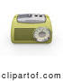 Retro Clipart of a Old Fashioned Vintage Greenish Yellow Radio with a Station Tuner, on a White Background by KJ Pargeter