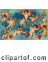 Retro Clipart of a Old Fashioned Vintage Valentine of Five Playful Cupids with Roses, Decorated "To My Valentine" Text with Red Hearts, Circa 1911 by OldPixels
