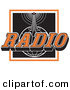 Retro Clipart of a Orange, White and Black Radio Sign with a Communications Tower Sending Information on Top of a Globe Logo by Andy Nortnik