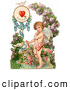 Retro Clipart of a Painting of a Vintage Valentine of Cupid Resting His Bow on the Ground in a Flower Garden Circa 1890 by OldPixels