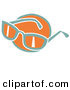 Retro Clipart of a Pair of Orange and Green Sunglasses over an Orange Circle on a White Background by Andy Nortnik