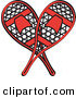 Retro Clipart of a Pair of Red Snowshoes Crossed on White by Andy Nortnik