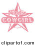 Retro Clipart of a Pale Pink Rodeo Cowgirl Sign with a Star and Barbed Wire over White by Andy Nortnik