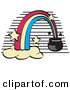 Retro Clipart of a Pot of Gold at the End of a Rainbow on Black and White by Andy Nortnik