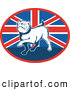 Retro Clipart of a Prancing Bulldog over a British Flag Oval by Patrimonio