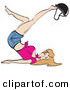 Retro Clipart of a Pretty Blond Woman with Dirty Blond Hair, Lying on Her Back and Kicking Her Legs up While Playing with a Helmet on Her Feet by Andy Nortnik