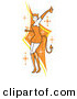 Retro Clipart of a Pretty White Woman in a Tight Orange Dress, Gloves and Tall Boots and Forked Devil Tail, Dancing While Drinking at a Halloween Party by Andy Nortnik